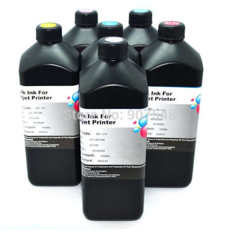 Lot 5x500ml Encre UV ACHI Pour Imprimante Epson (1390/1800) Couleurs CMJN + Blanc/noir